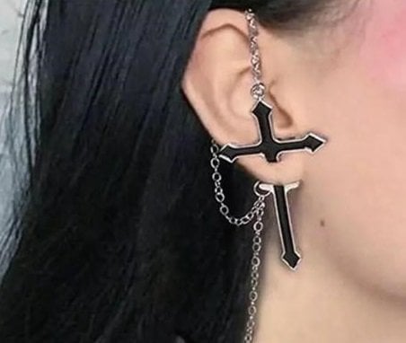 Gotik Zincirli Haç Küpe