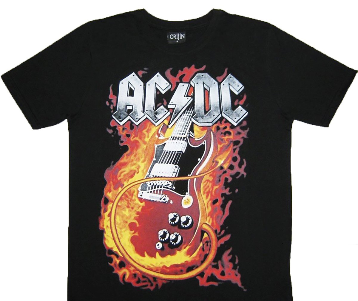 AC/DC Tişört-Alevli Gitar M