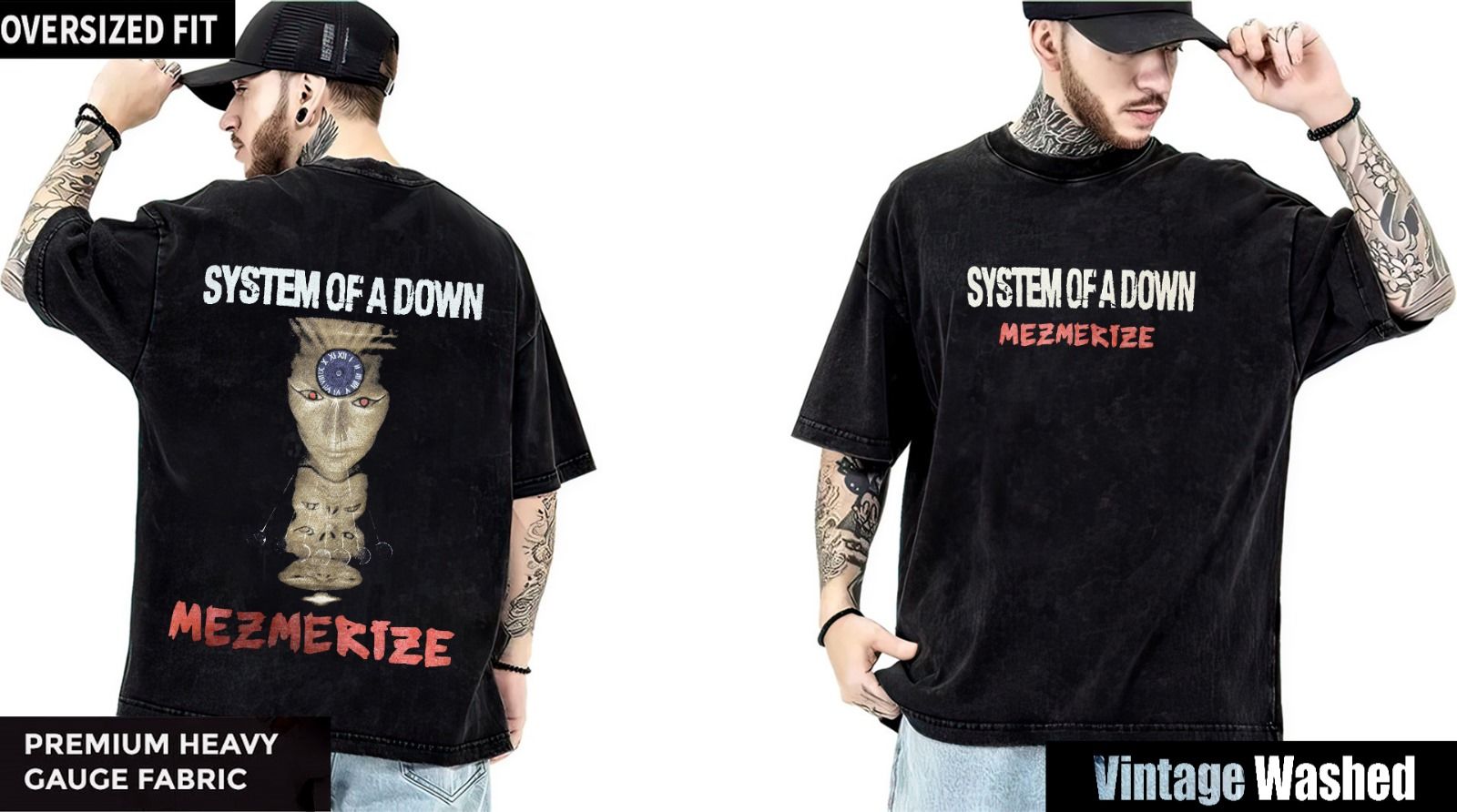 System of a Down Yıkamalı Over Size Tişört XL