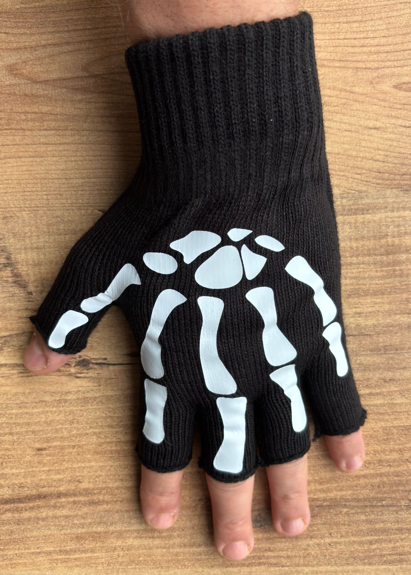 İskelet Baskılı Parmaksız Eldiven