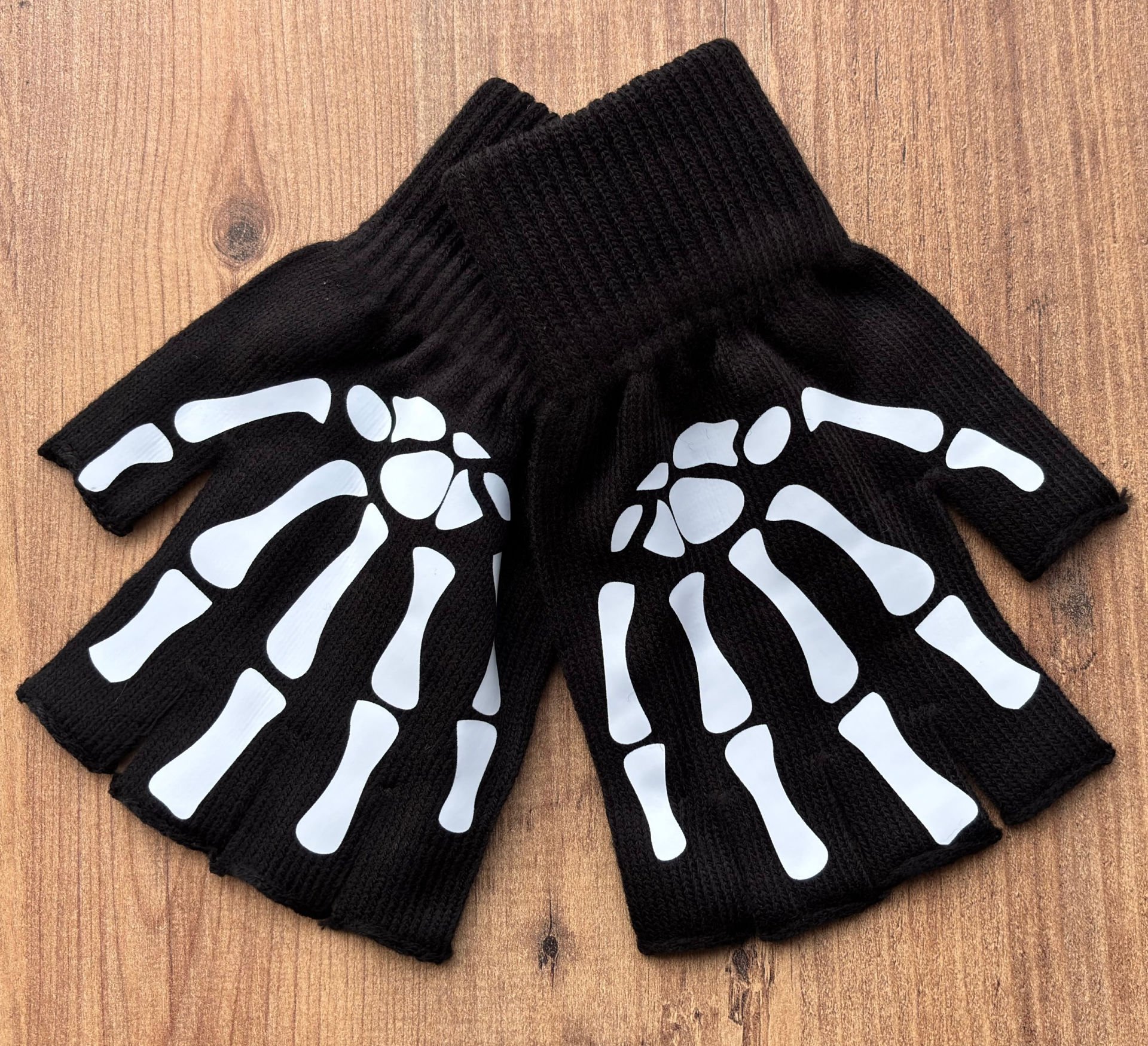 İskelet Baskılı Parmaksız Eldiven