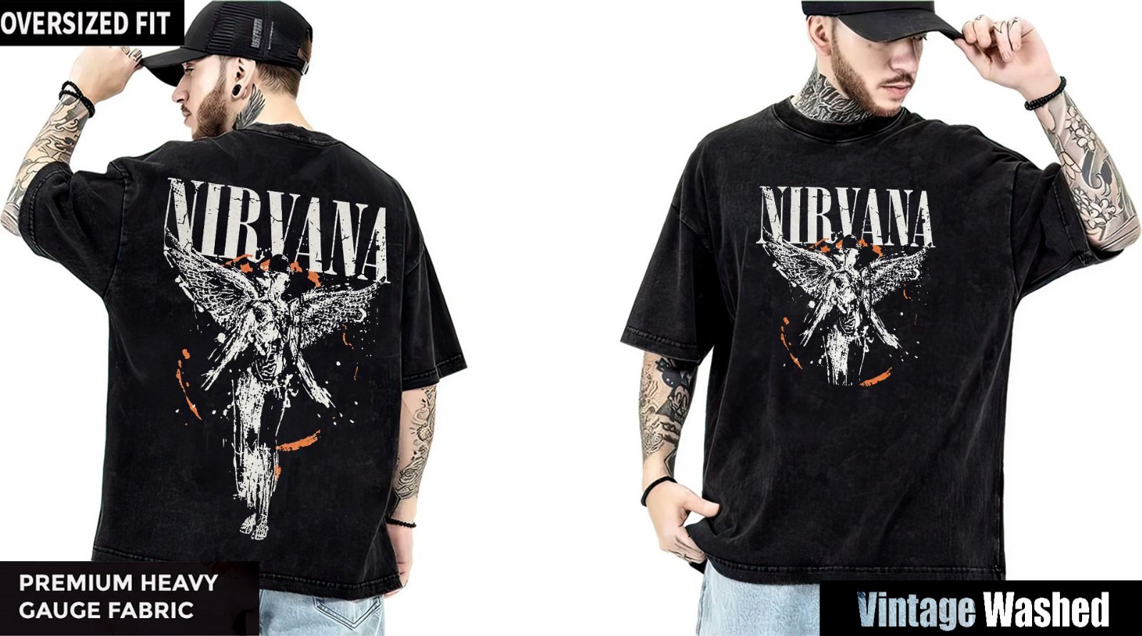 Nirvana Yıkamalı Over Size Tişört XL