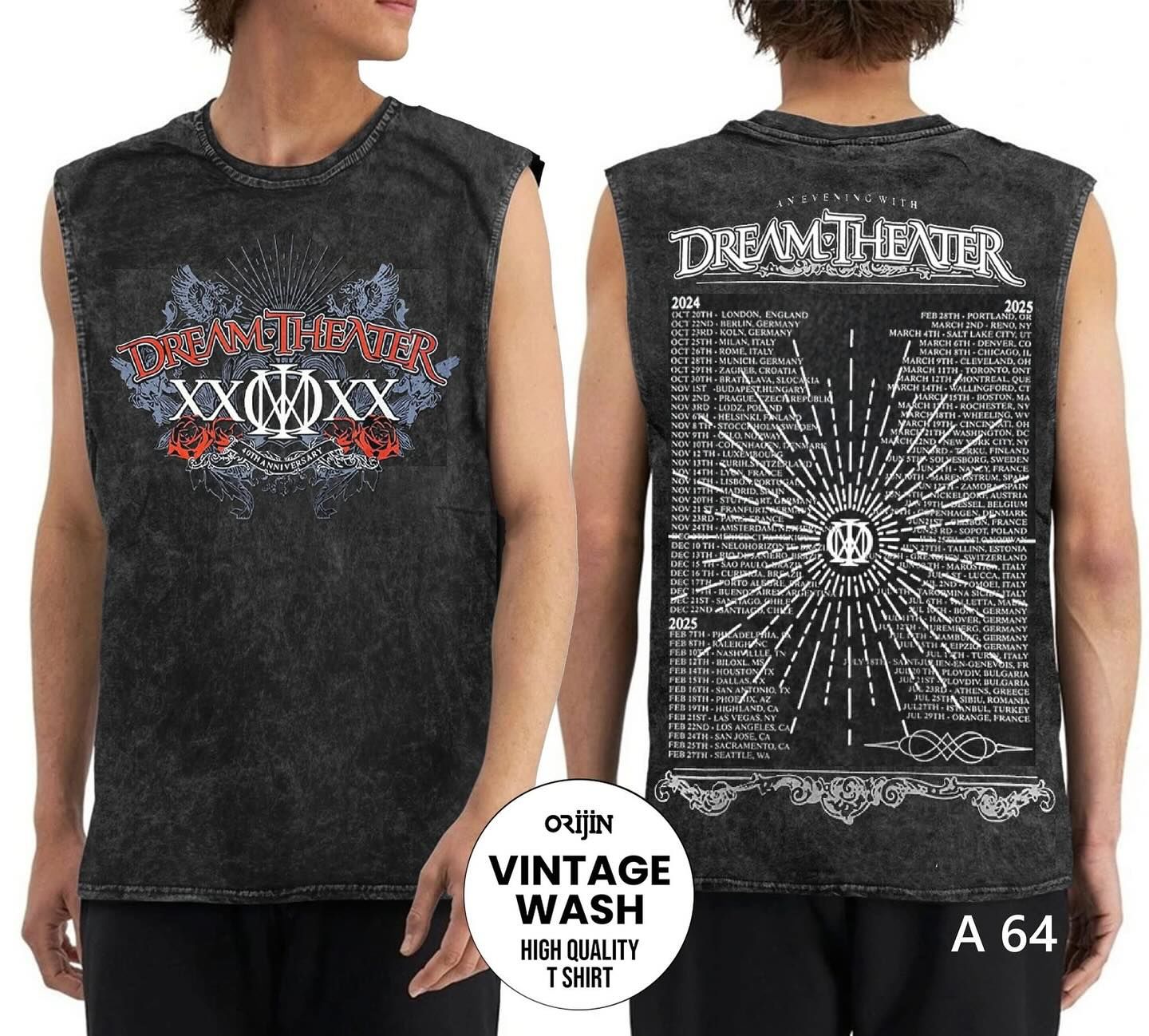 Dream Theater Yıkamalı Kolsuz Tişört XL