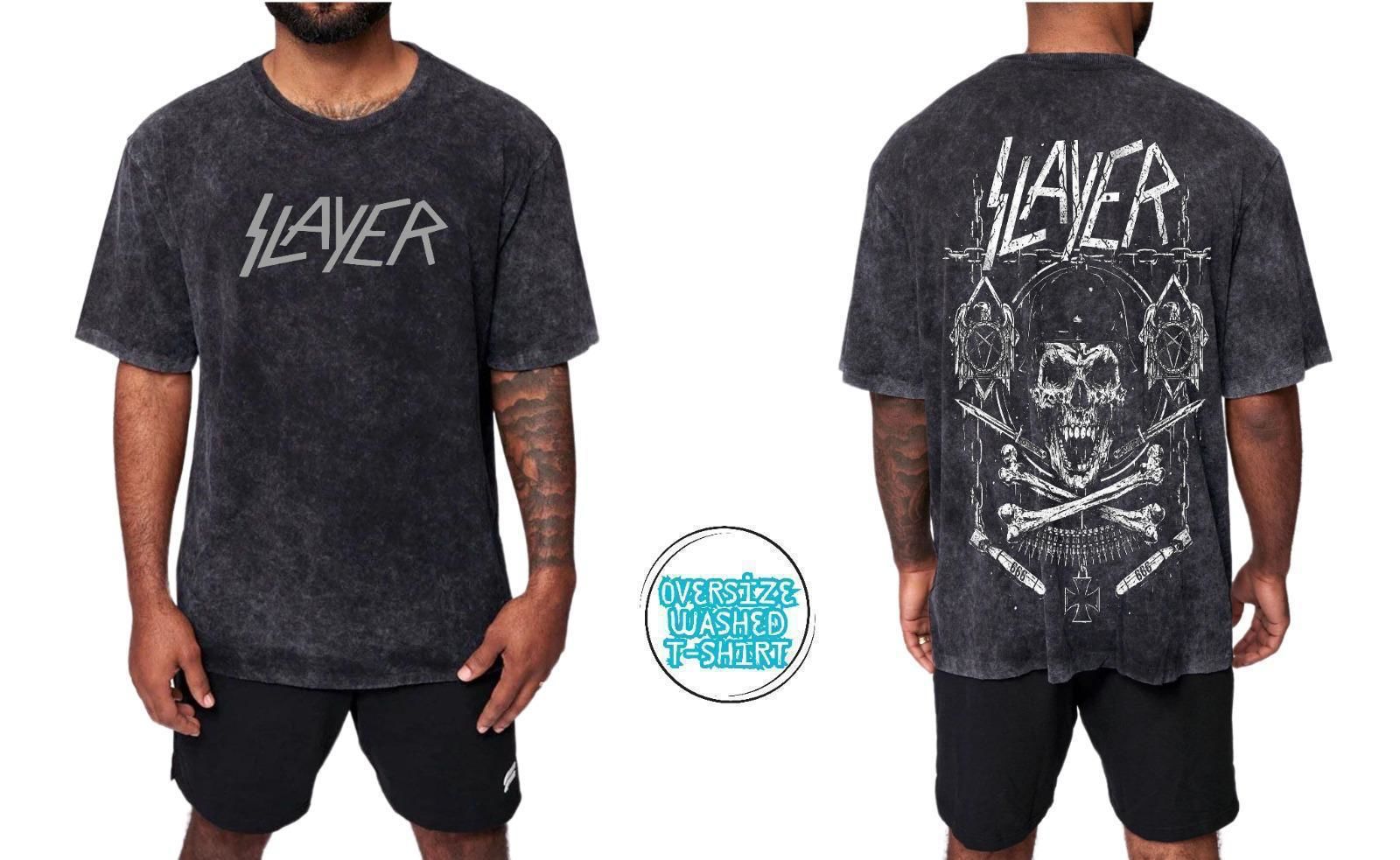Slayer Yıkamalı Over Size Tişört XL