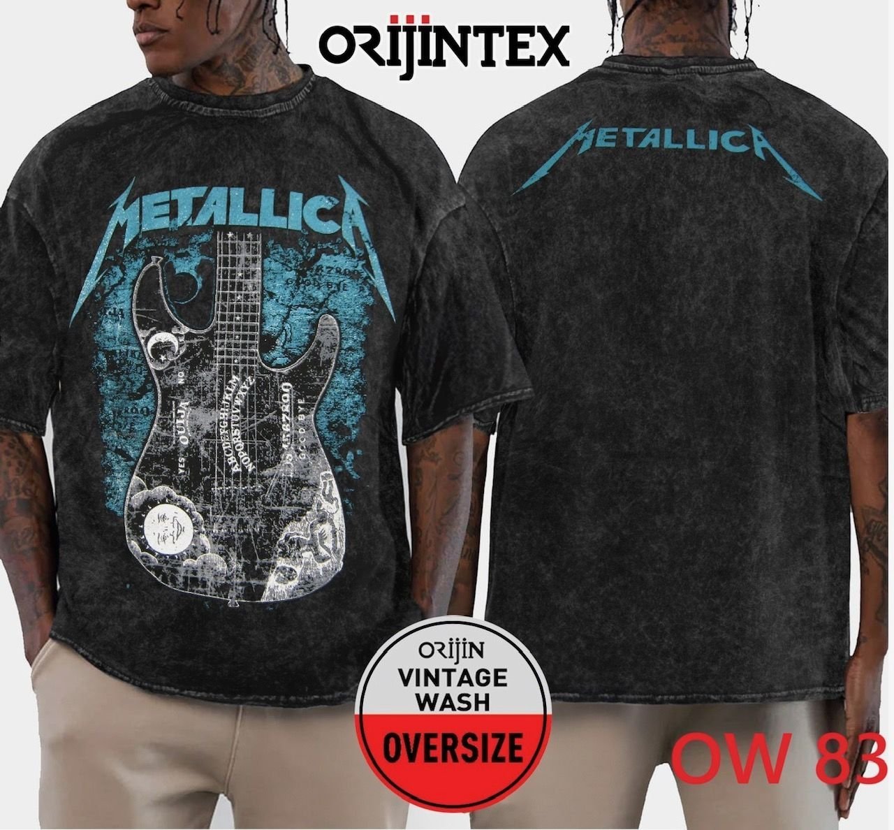 Metallica Yıkamalı Over Size Tişört XL