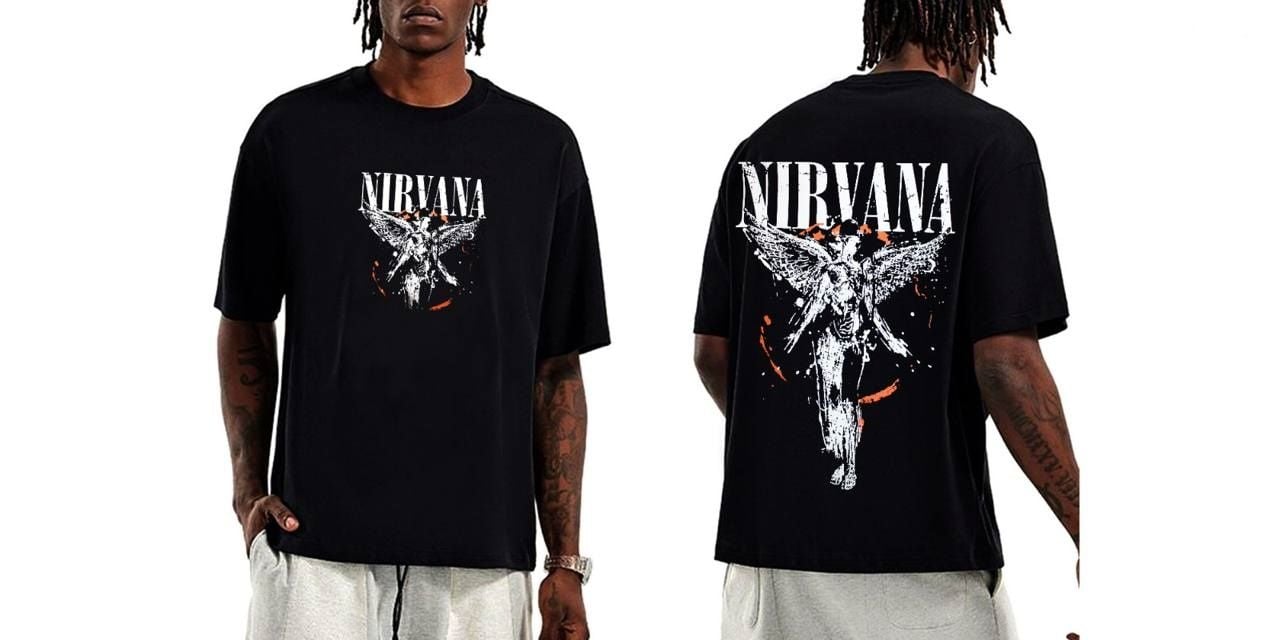 Nirvana Ön Arka Baskılı Siyah Erkek Tişört XL