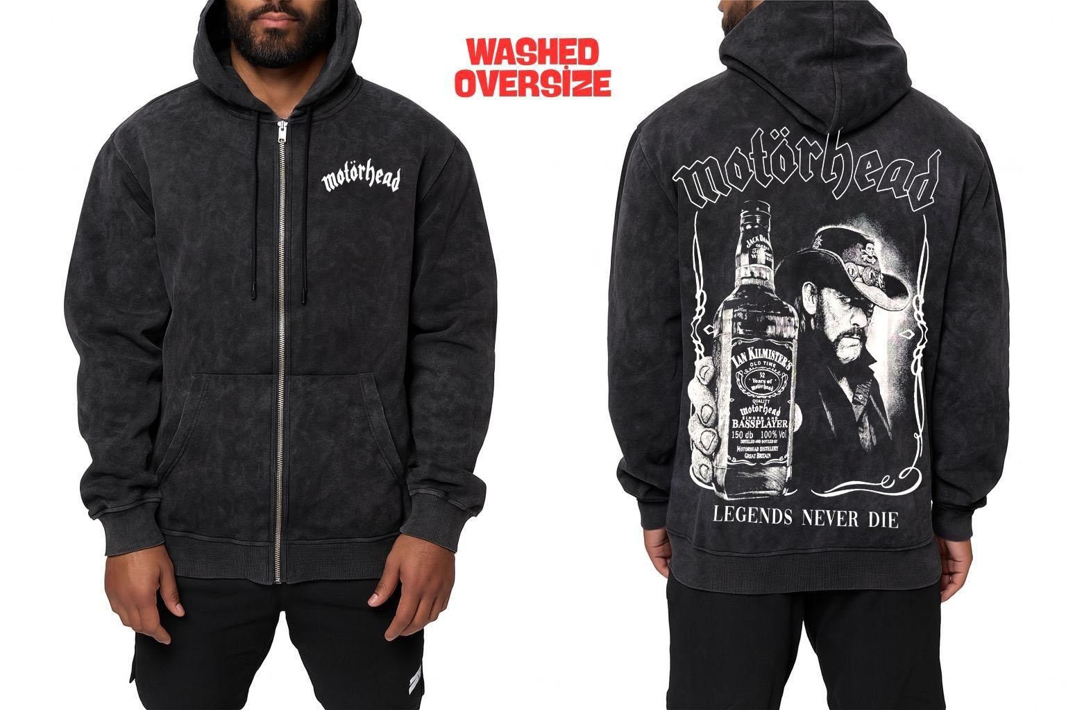 Motörhead Yıkamalı Fermuarlı Kapşonlu Over Size Hırka XL