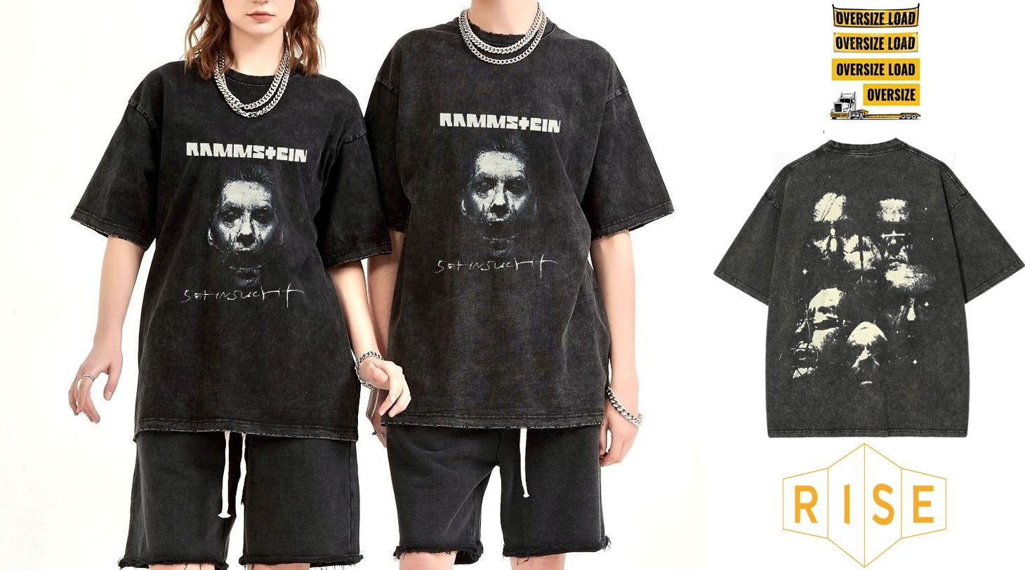 Rammstein Yıkamalı Over Size Tişört XL
