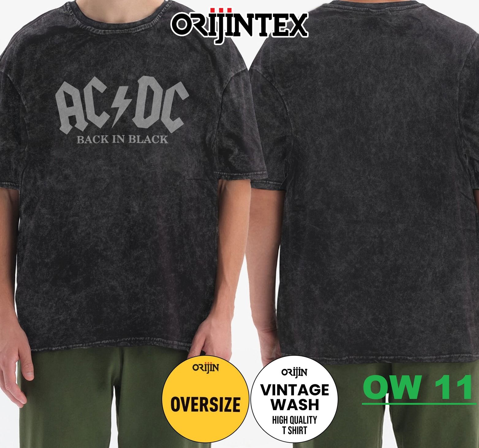 Ac Dc Yıkamalı Over Size Tişört XL