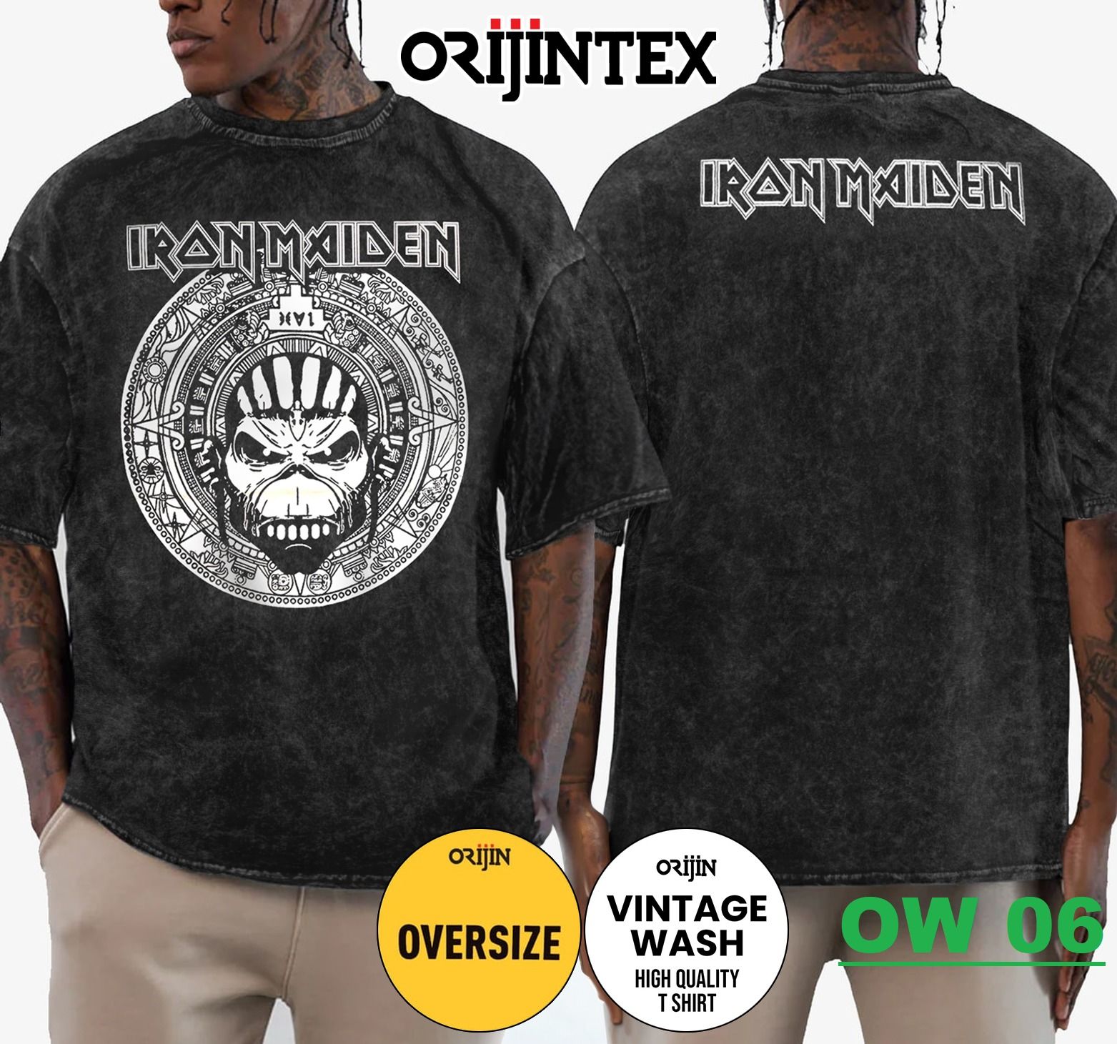 Iron Maiden Yıkamalı Over Size Tişört XL