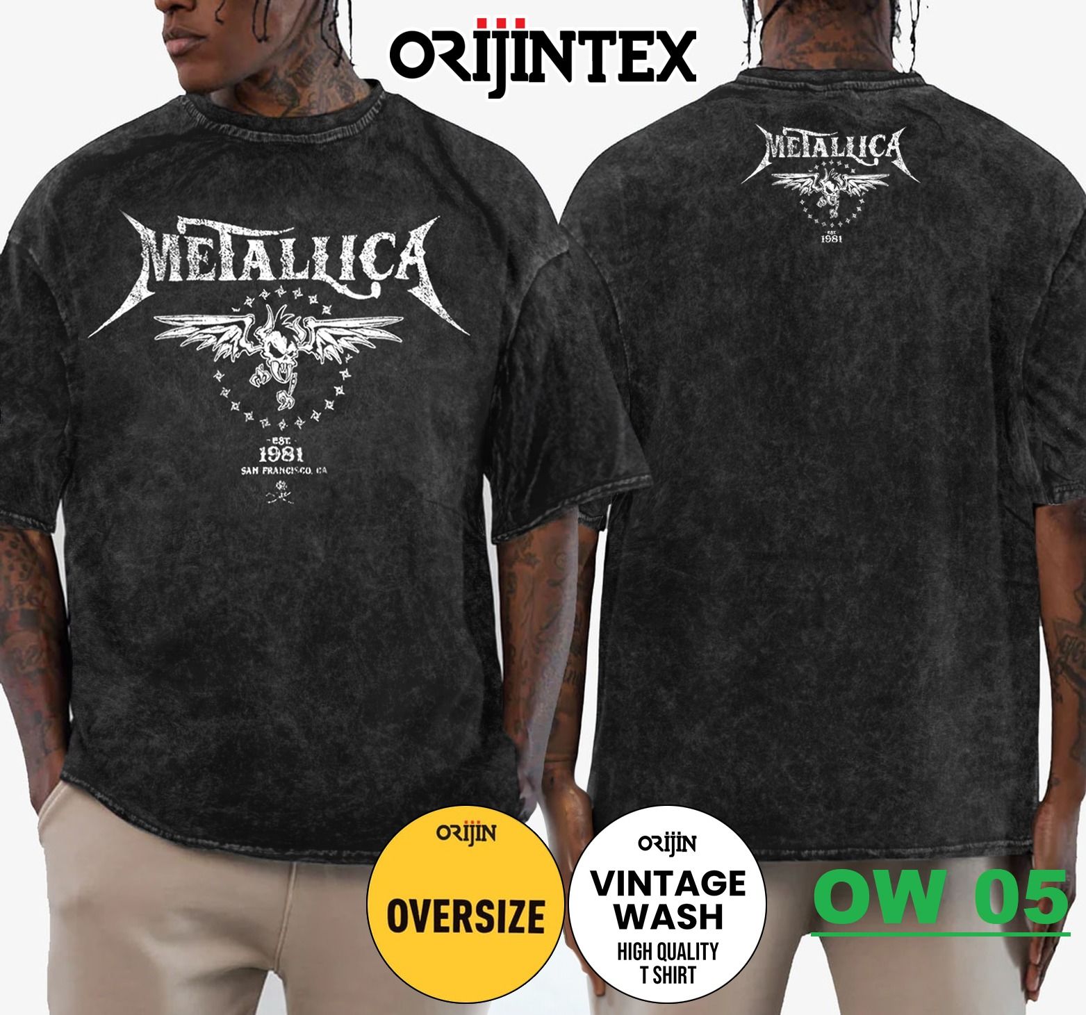 Metallica Yıkamalı Over Size Tişört