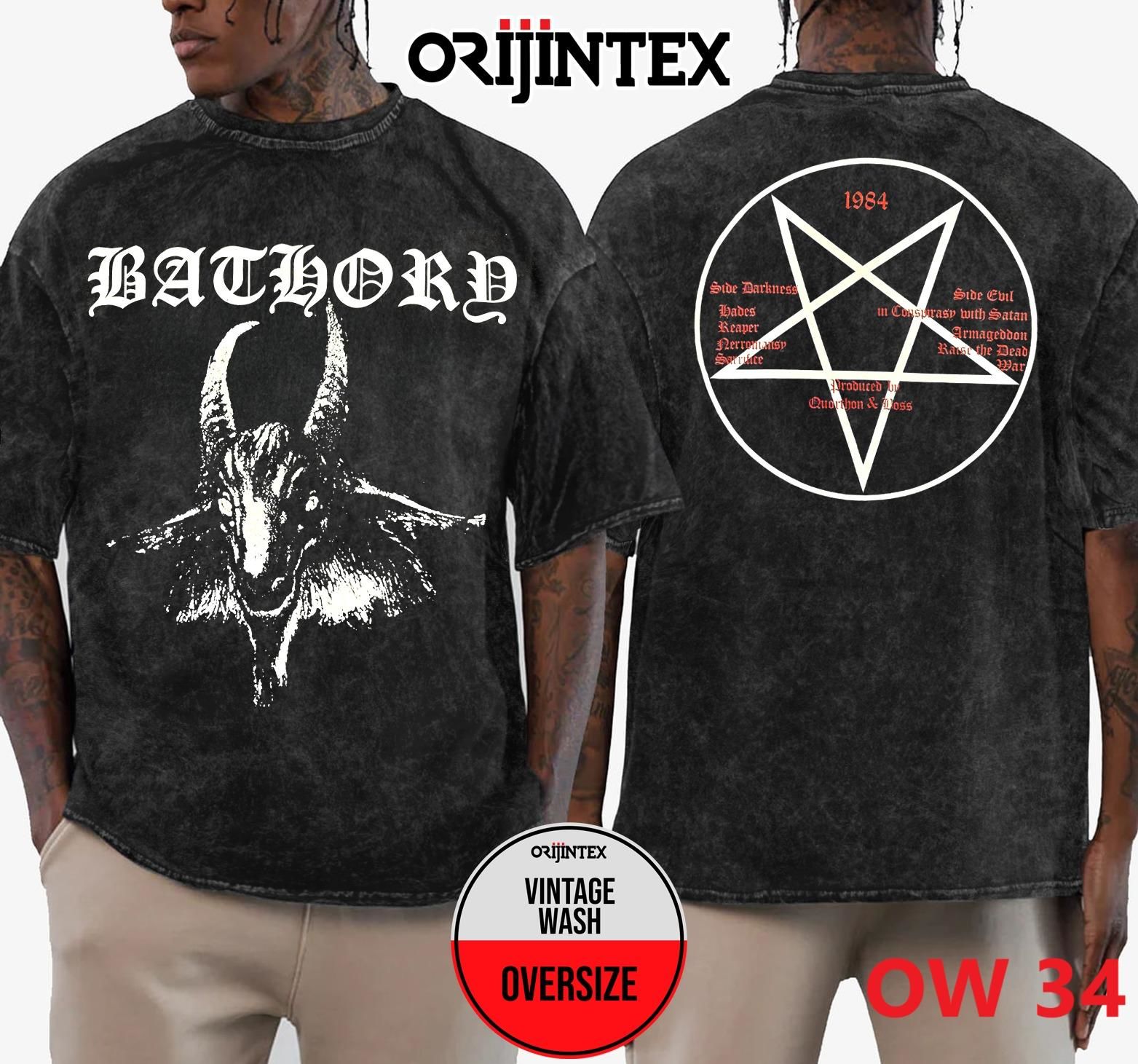 Bathory Yıkamalı Over Size Tişört XL