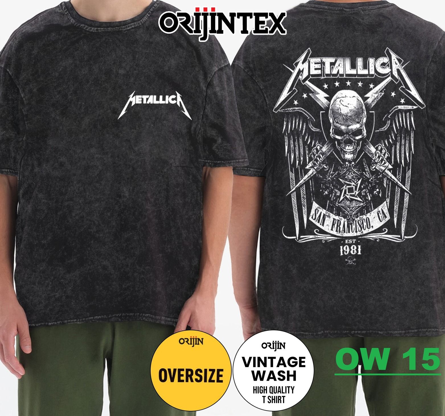 Metallica Yıkamalı Over Size Tişört XL