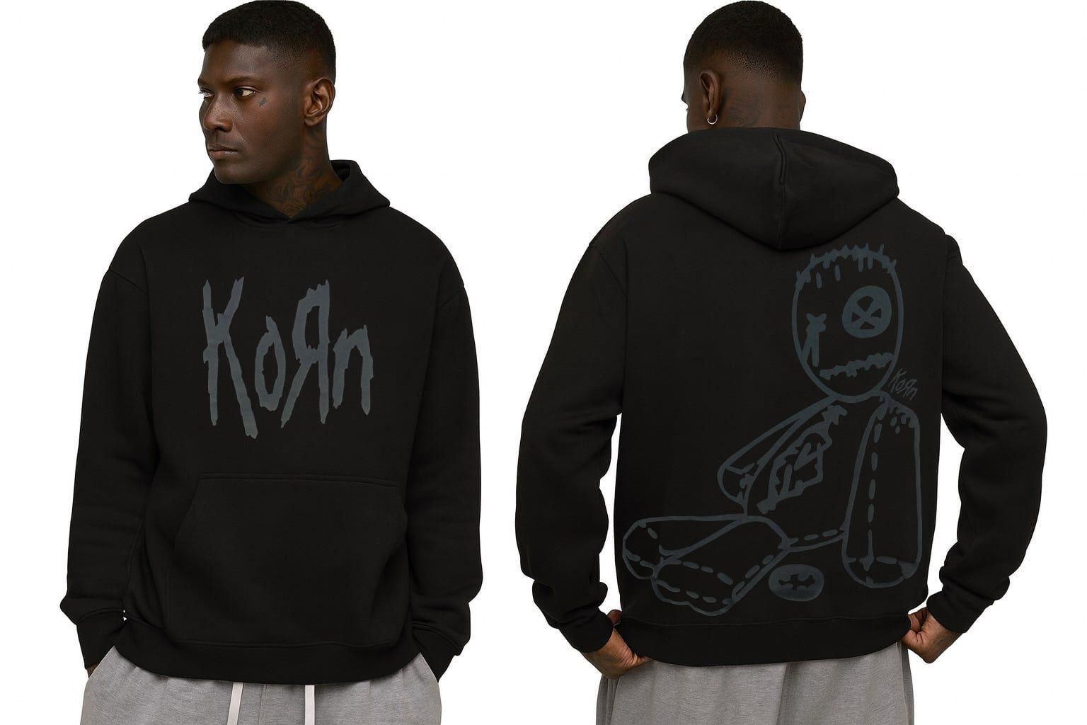 Korn Kapşonlu Siyah Erkek Sweatshirt XL