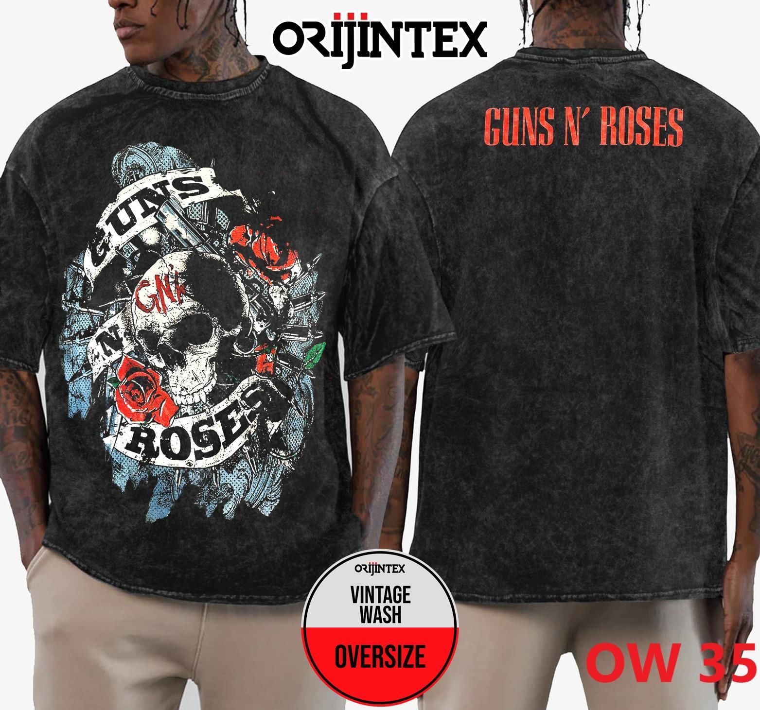 Guns n Roses Yıkamalı Over Size Tişört XL