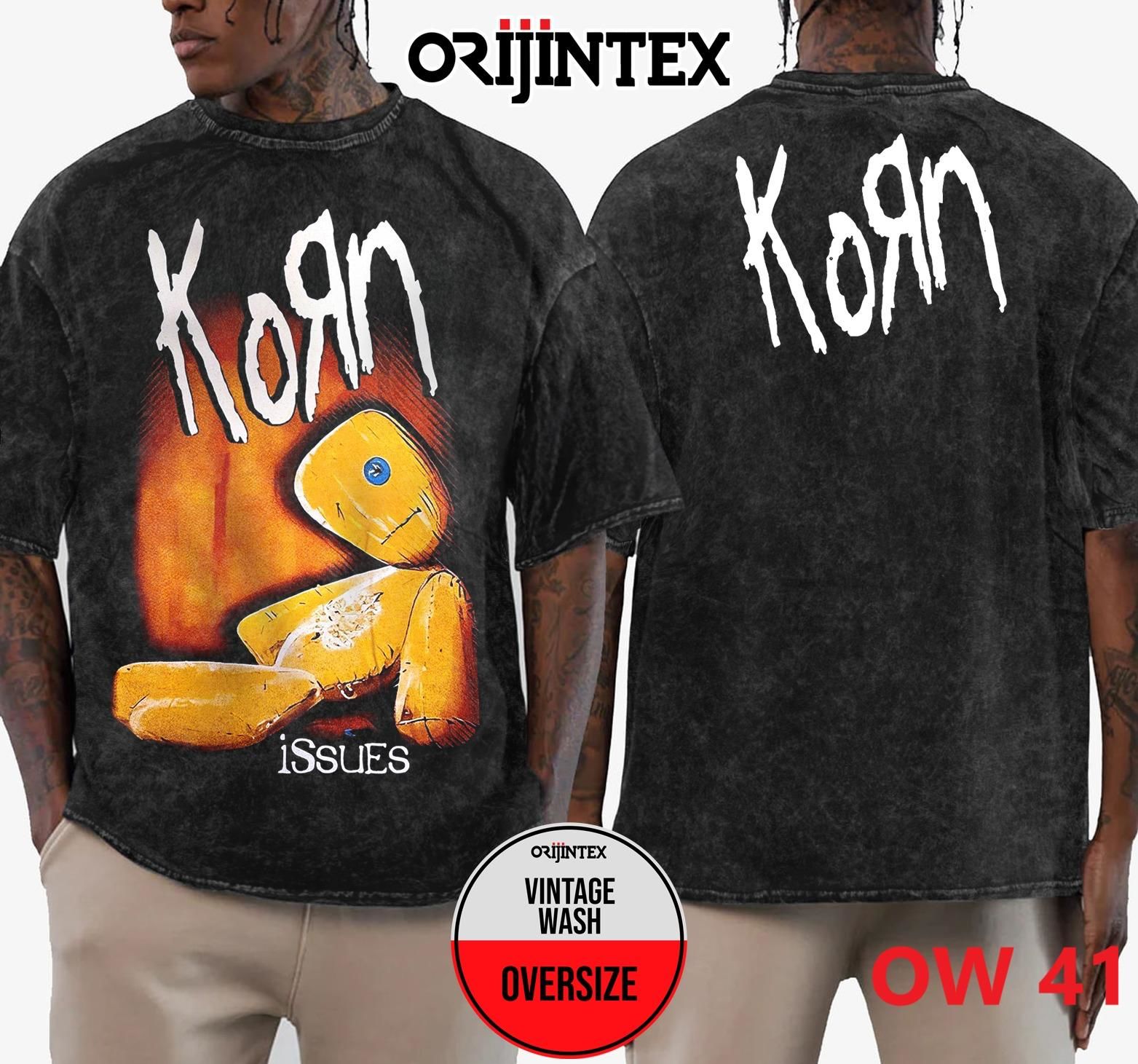 Korn Yıkamalı Over Size Tişört XL