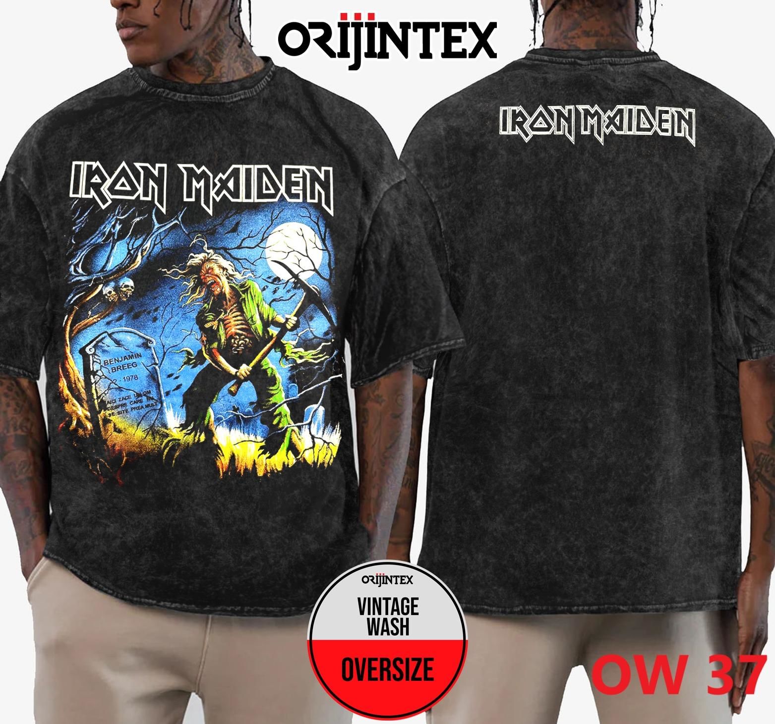 Iron Maiden Yıkamalı Over Size Tişört XL