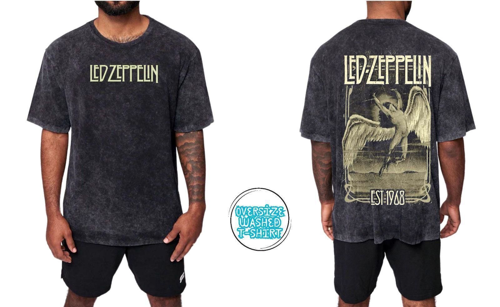 Led Zeppelin Yıkamalı Over Size Tişört XL