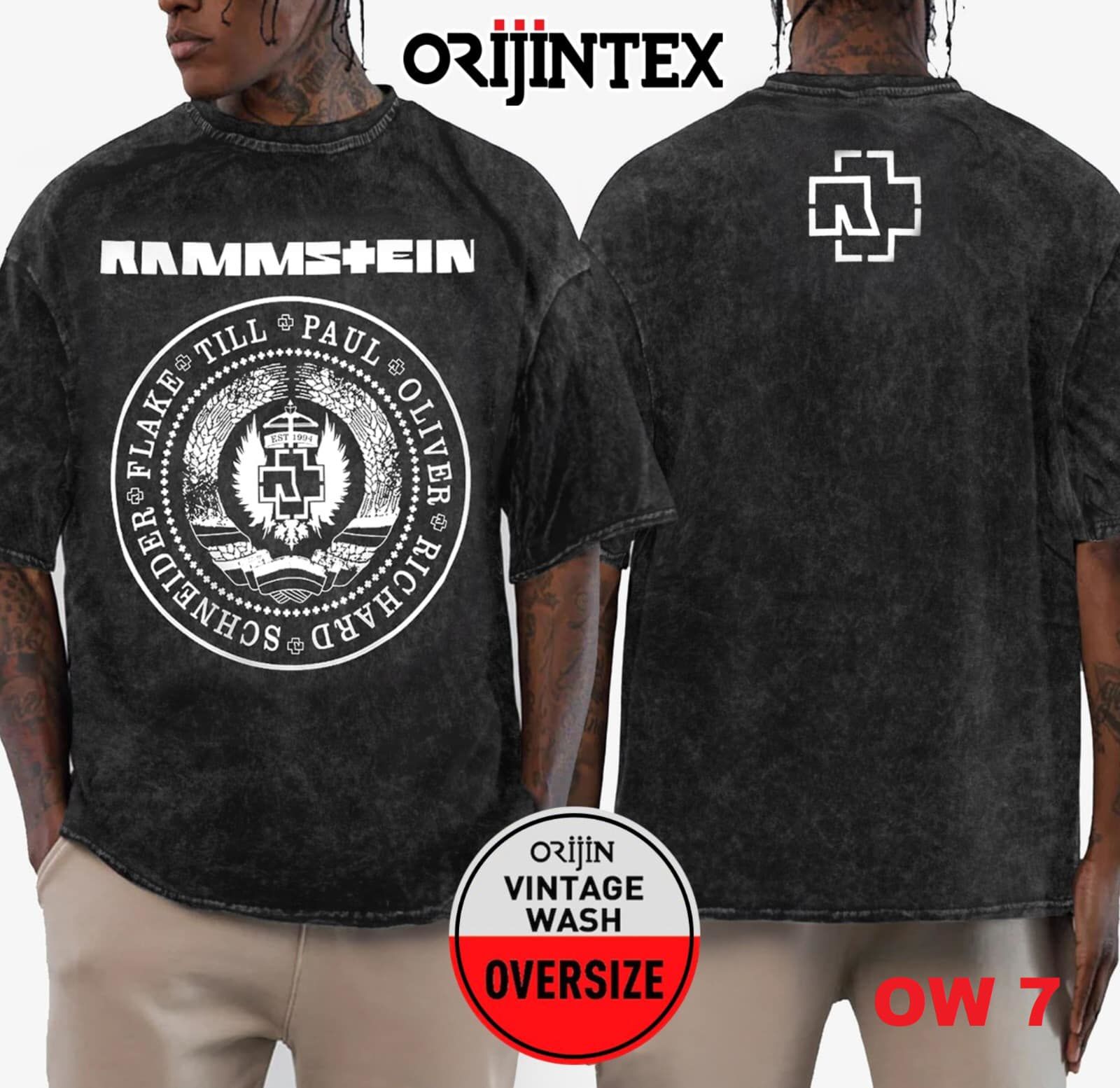 Rammstein Yıkamalı Over Size Tişört XL