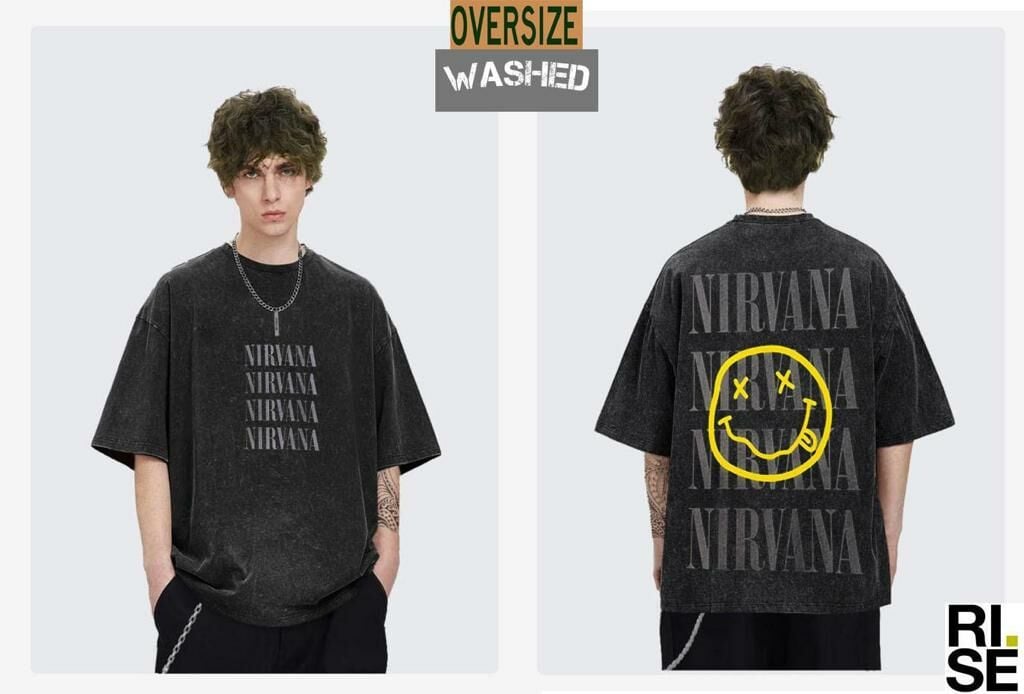 Nirvana Yıkamalı Over Size Tişört XL