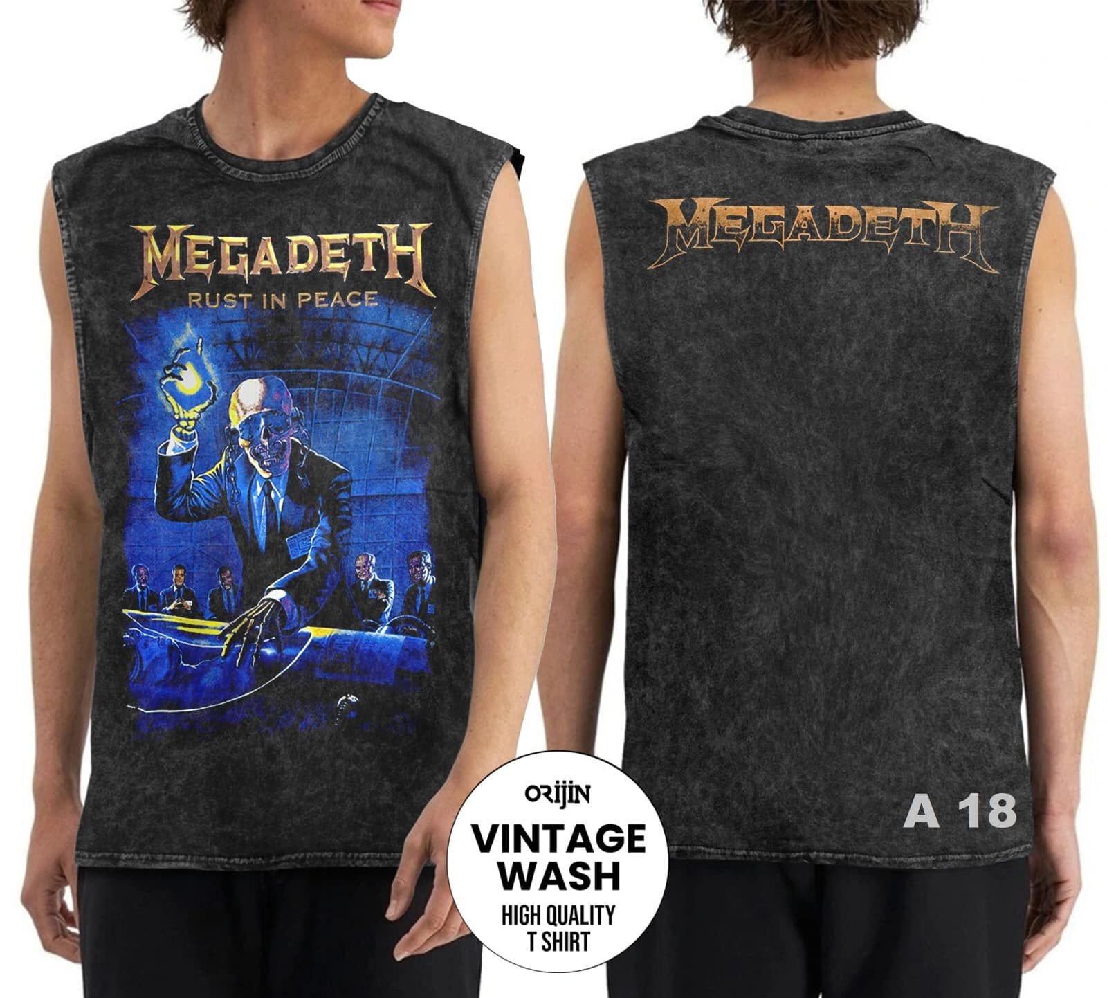Megadeth Yıkamalı Over Size Kolsuz Tişört XL