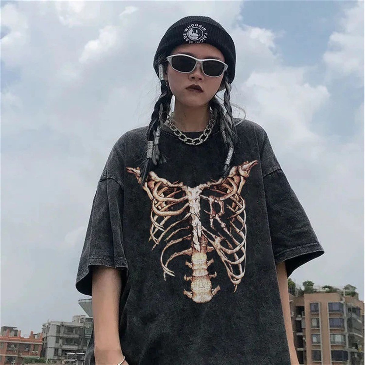 Kaburga Yıkamalı Oversize Tişört S-M Oversize