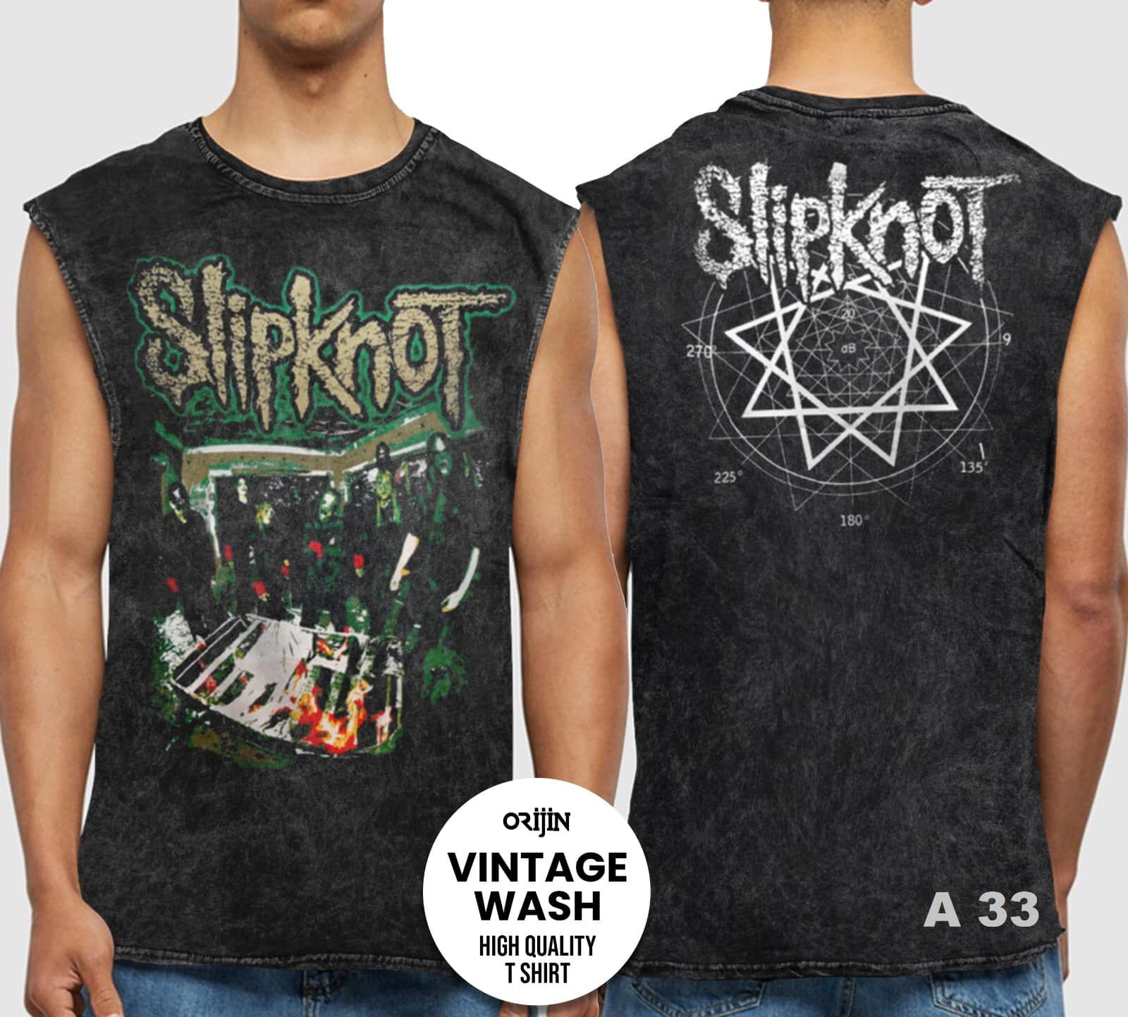 Slipknot Yıkamalı Over Size Kolsuz Tişört M