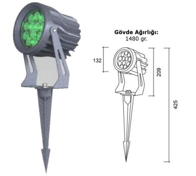 12 X 1 W YEŞİL POWER LED DIŞALAN  ARMATÜR