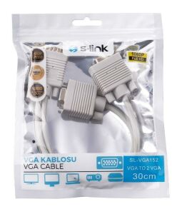 S-link VGA152  Kablo Erkek / Dişi + Dişi 20 Cm  Y Tip Çoklayıcı Adaptör