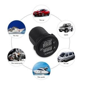 Ampermetre & Voltmetre Kırmızı 6 ~ 30V /  0 ~ 10A Yuvarlak Panel Tip