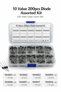 10 ÇEŞİT 200 ADET 1N4001-4002-4003-4004-4005-4006-4007-5817-4818-5819  DİYOT SET (X146)