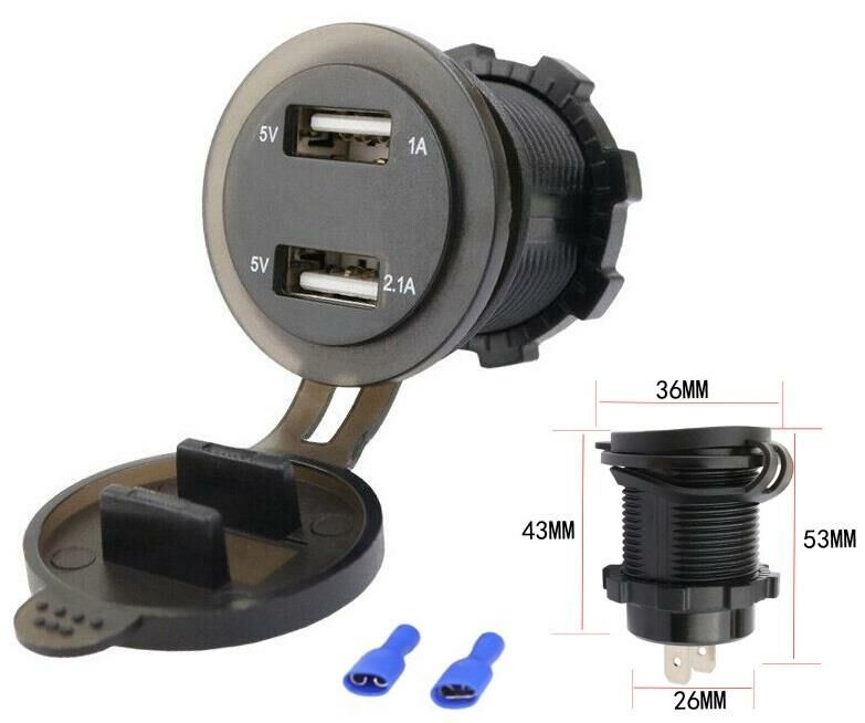 Usb Şarj Soketi Voltmetreli 2x5V 1a/ 2a (12-24V) Kırmızı Yuvarlak Panel Tip