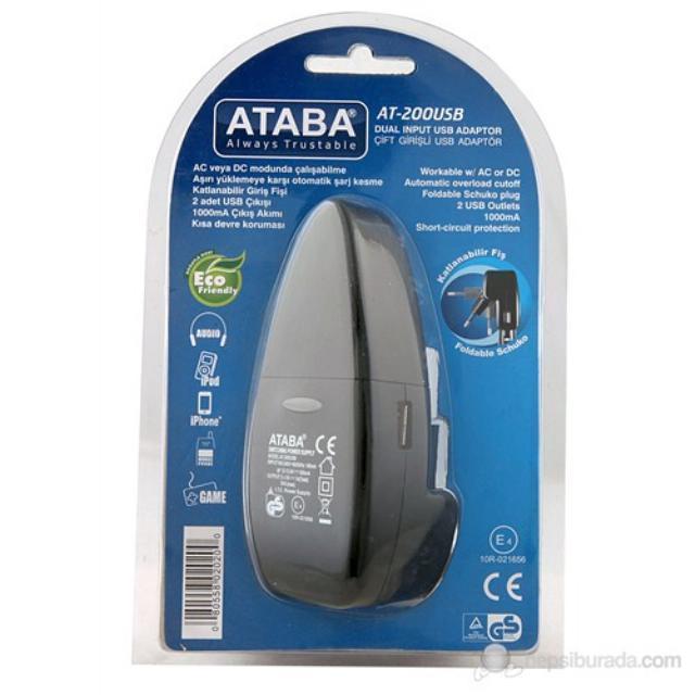 ATABA ÇAKMAK + 220V USB Araç Şarj Cihazı   2X Out:USB 5V 1A