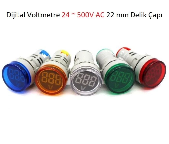 Yeşil Dijital Voltmetre 24 ~ 500V AC 22 mm Delik Çapı AD16-22DSV