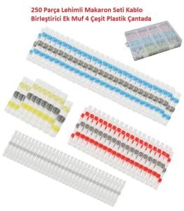 250 Parça Lehimli Makaron Seti Kablo Birleştirici Ek Muf 4 Çeşit Plastik Çantada