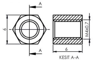 DİSTANS  METAL  AK-YP-4006  METRİK 4  6mm  DİŞİ - DİŞİ  YÜKSELTEÇ