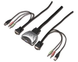 DIGITUS KVM Switch OTOMATIK 2 li DC-11402 DVI kablo lu SET