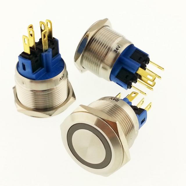 Buton Yuvarlak Metal Su Geçirmez 22mm 24V KIRMIZI HALKA Led'li no:69