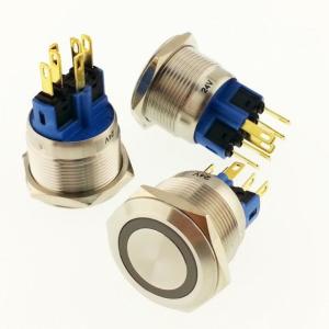 Buton Yuvarlak Metal Su Geçirmez 22mm 24V KIRMIZI HALKA Led'li no:69
