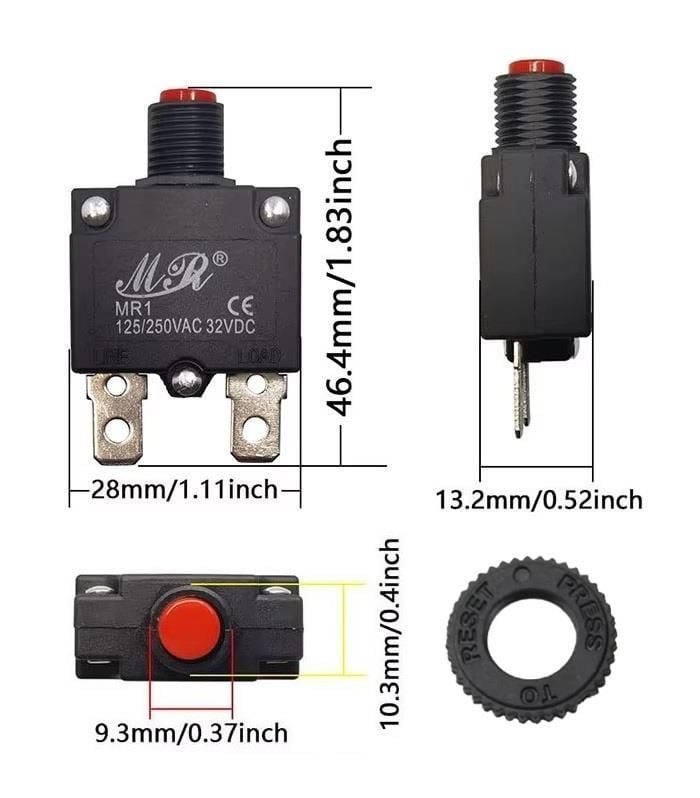 Resetli Termik Sigorta 9 Amper 125/250v Ac 32v Dc IC-271S (MR-1)