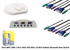 S-Link KVM Switch OTOMATIK 2 li MPC2005  MON+ USB Klavye + USB MOUS+Kablolu