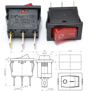 Anahtar Mini Kırmızı On Off Işıklı 3 Pin 6a 250v Kcd1-2-101n / Ic-118 ( Kalıcı Tip)