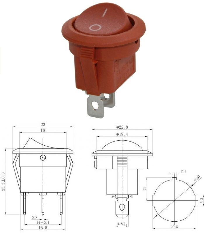 Anahtar Yuvarlak Açık Kahve On Off Işıksız 2 Pin 6a 250v Kcd1 / Ic-133 ( Kalıcı Tip )