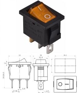 Anahtar Mini Sarı On Off Işıklı 3 Pin 6a 250v Kcd1-2-101n / Ic-118 ( Kalıcı Tip)