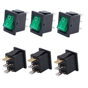 Anahtar Mini Yeşil On Off Işıklı 3 Pin 6a 250v Kcd1-2-101n / Ic-118 ( Kalıcı Tip)