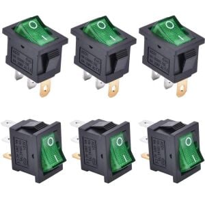 Anahtar Mini Yeşil On Off Işıklı 3 Pin 6a 250v Kcd1-2-101n / Ic-118 ( Kalıcı Tip)