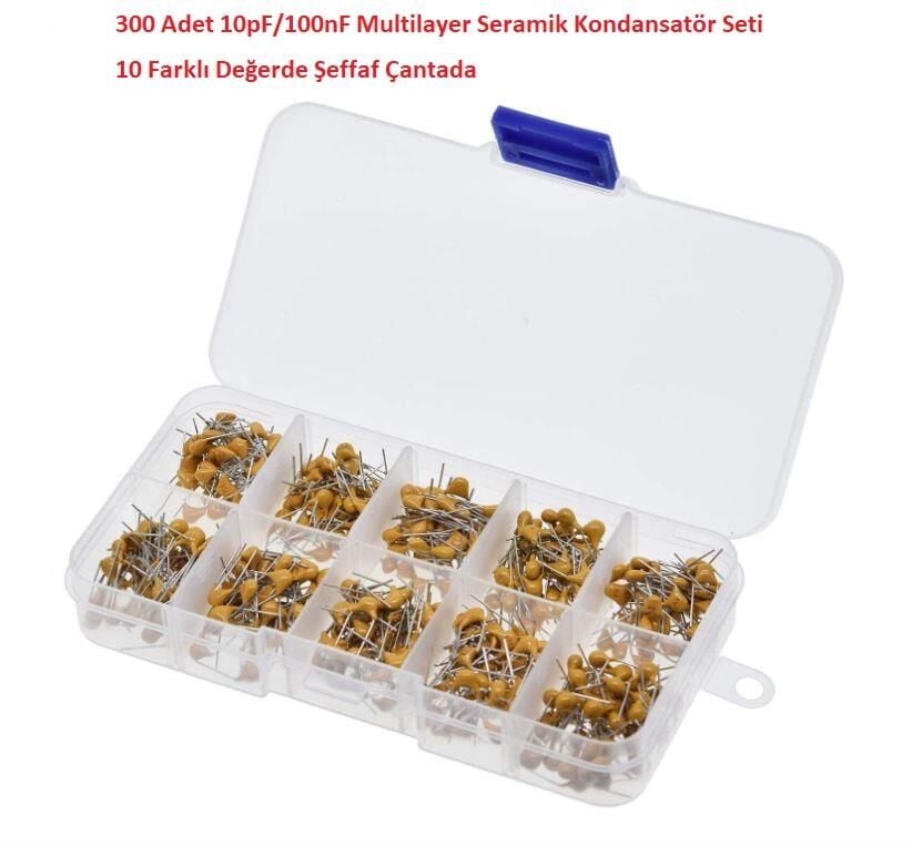 300 Adet 10pF/100nF Multilayer Seramik Kondansatör Seti 10 Farklı Değerde Şeffaf Çantada