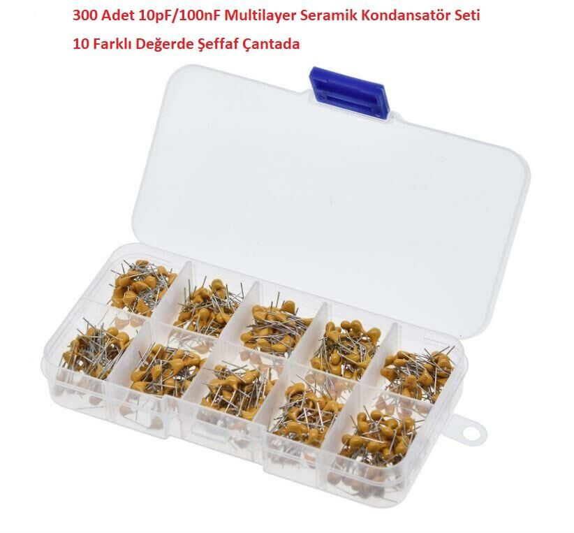 300 Adet 10pF/100nF Multilayer Seramik Kondansatör Seti 10 Farklı Değerde Şeffaf Çantada