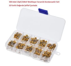300 Adet 10pF/100nF Multilayer Seramik Kondansatör Seti 10 Farklı Değerde Şeffaf Çantada
