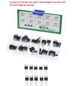 50 Adet TO-220 Kılıf 78L-LM317 Serisi Regüle Entegre Seti 10 Farklı Değerde Çantada